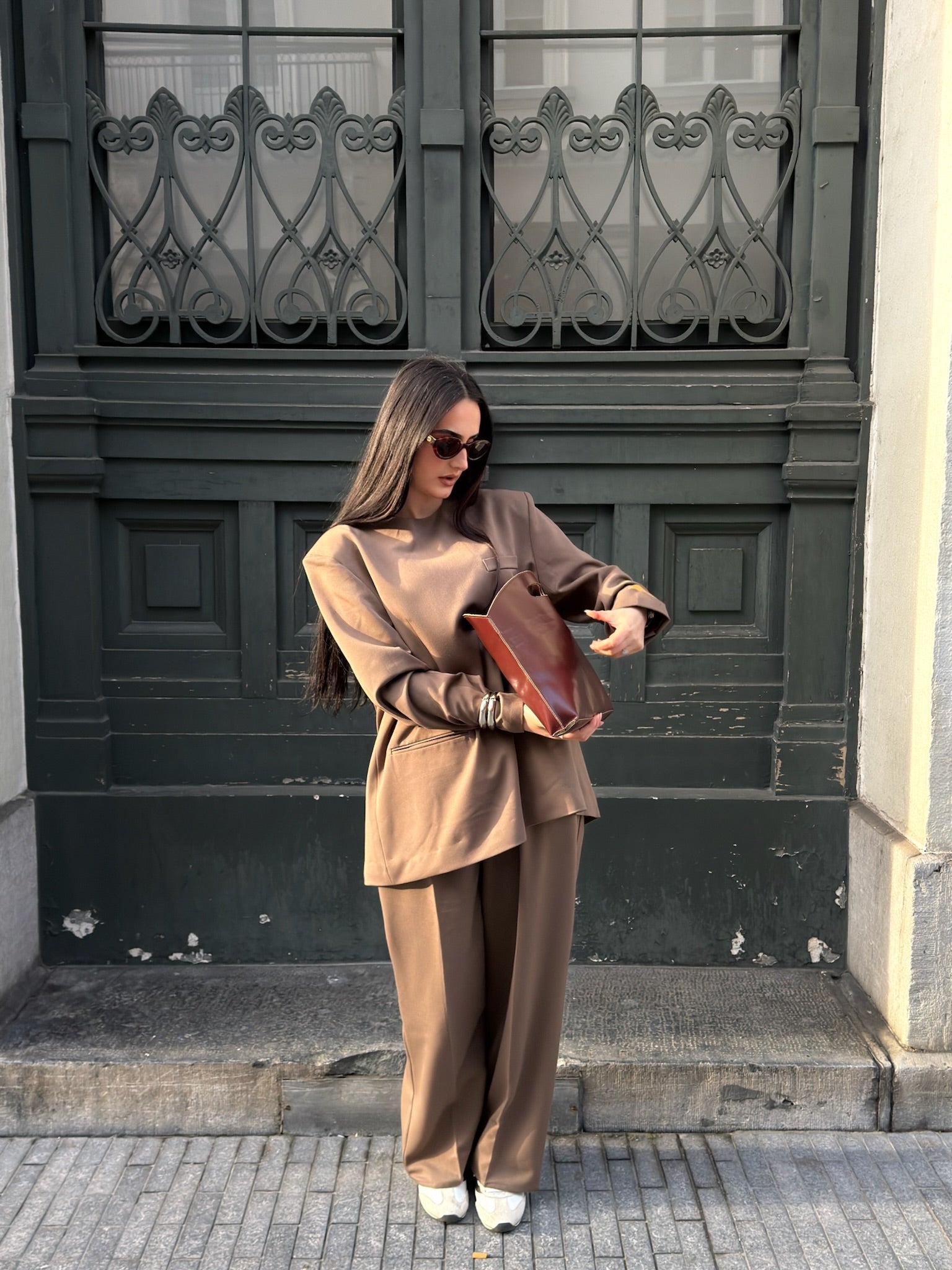 Padded Blazer top - Taupe Brown