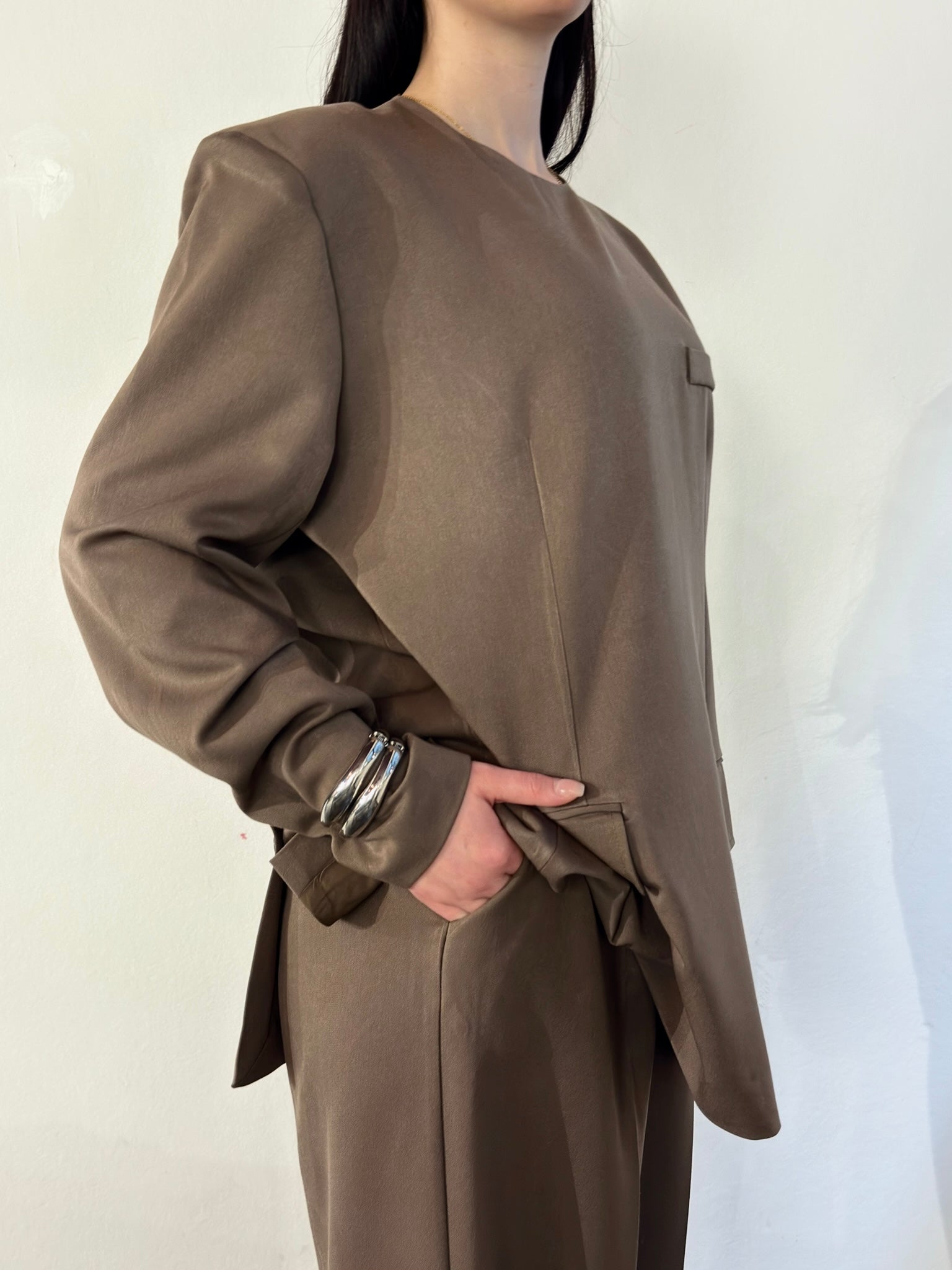 Padded Blazer top - Taupe Brown