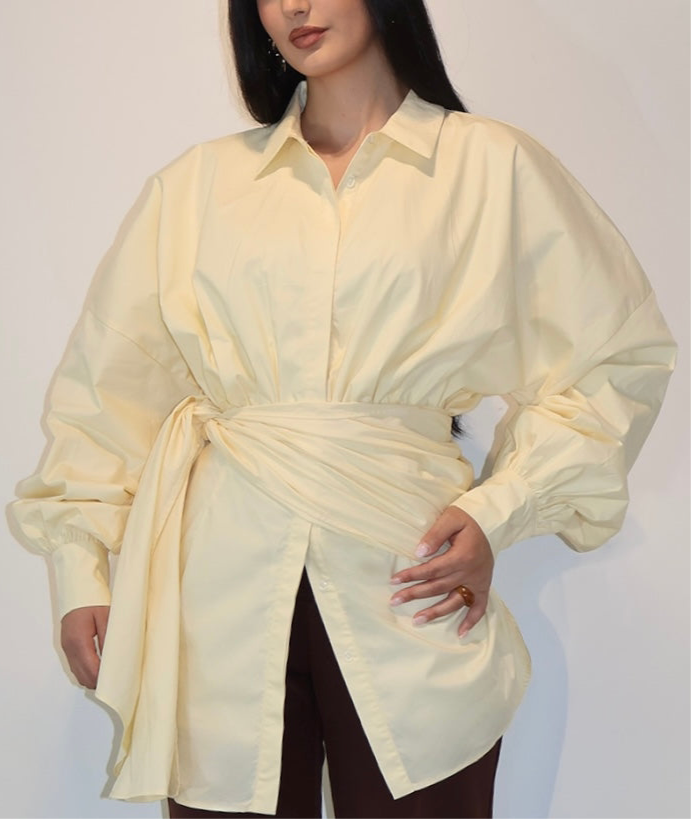 Assymetrical wrap shirt - Butter Yellow