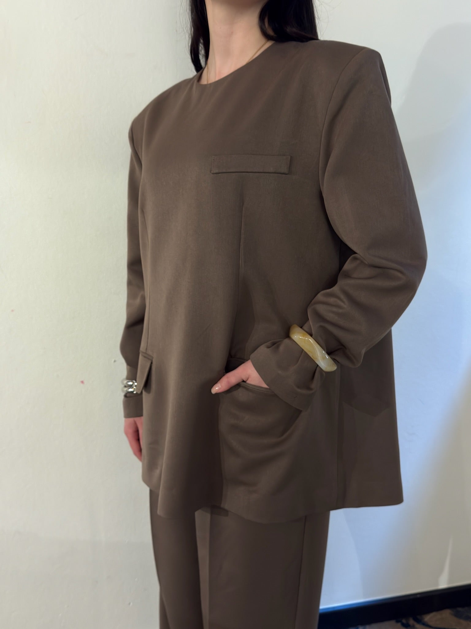 Padded Blazer top - Taupe Brown